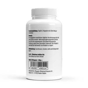 Dose mit 120 Omega 3 Kapseln von THE VITAL MANUFACTURE, enthält 2000mg Fischöl und natürliches Vitamin E pro Tagesdosis.
