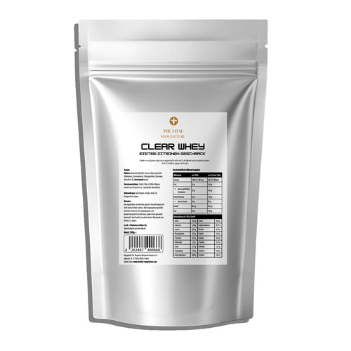 Packung 500 g Clear Whey Eistee Zitrone mit Zusammensetzung und Verwendungsempfehlung