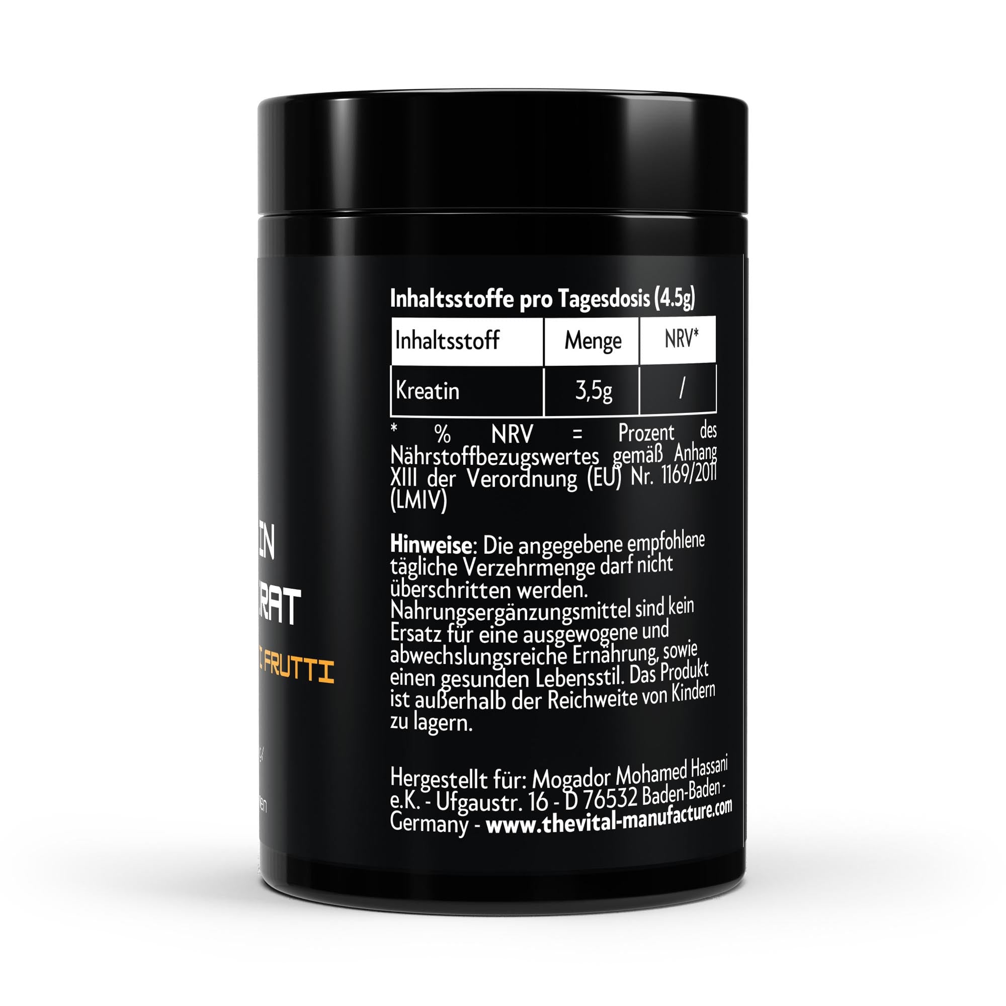 Inhaltsstoffe von Kreatin Monohydrat Tutti Frutti von The Vital Manufacture