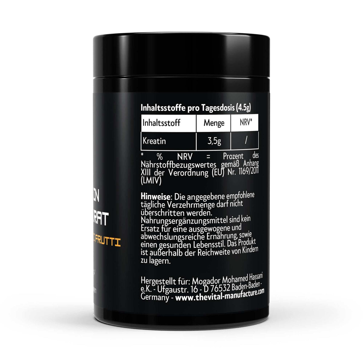 Inhaltsstoffe von Kreatin Monohydrat Tutti Frutti von The Vital Manufacture