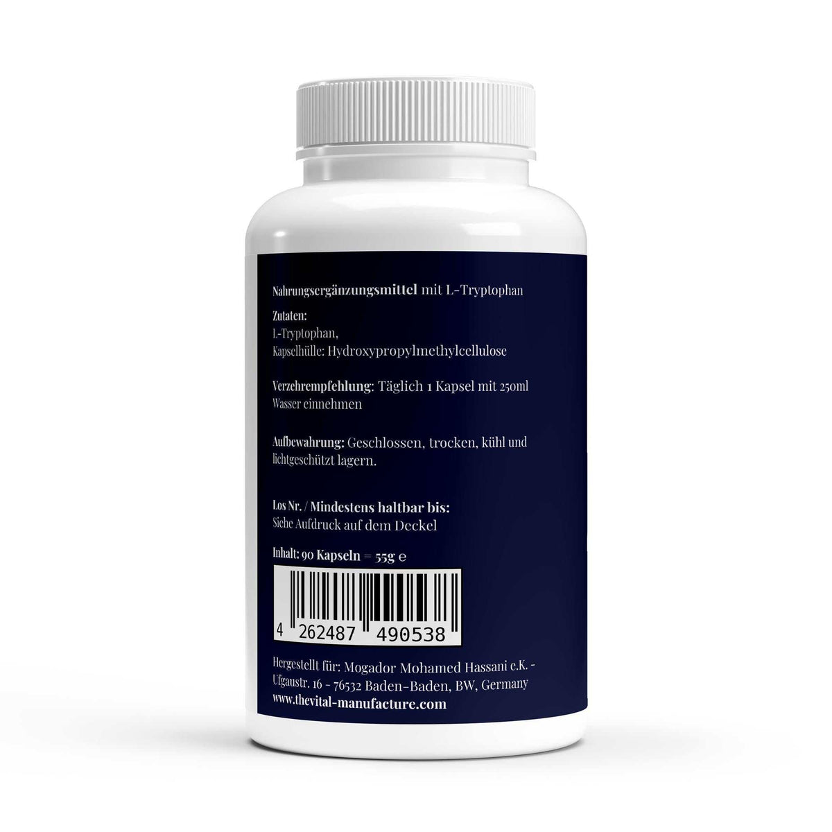 Dose  L-Tryptophan_500_mg_Verzehrsempfehlung_The_Vital_Manufacture
