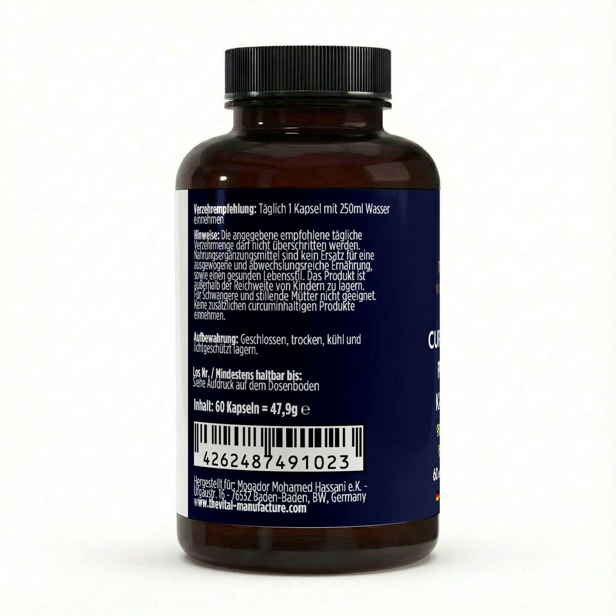 Dose The vItal Manufacture Curcumin piperin 60 vegane Kapseln Verzehrsempfehlung