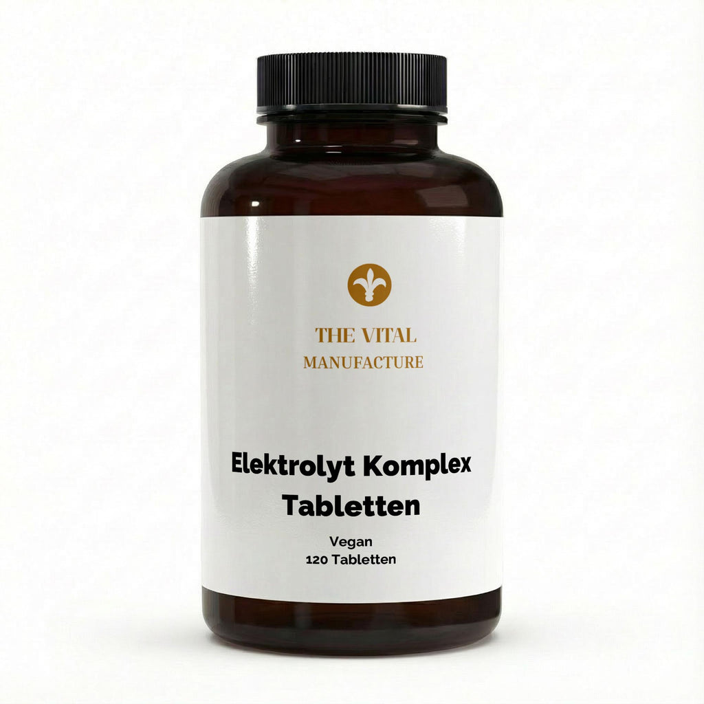 Vorderansicht der Dose mit 120 veganen Elektrolyt Komplex Tabletten von THE VITAL MANUFACTURE