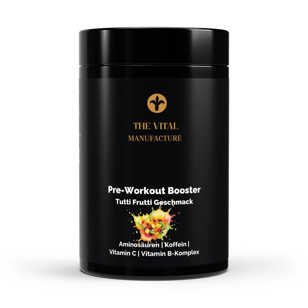 Dose des Pre-Workout Boosters Tutti-Frutti Geschmack von The Vital Manufacture (520g).