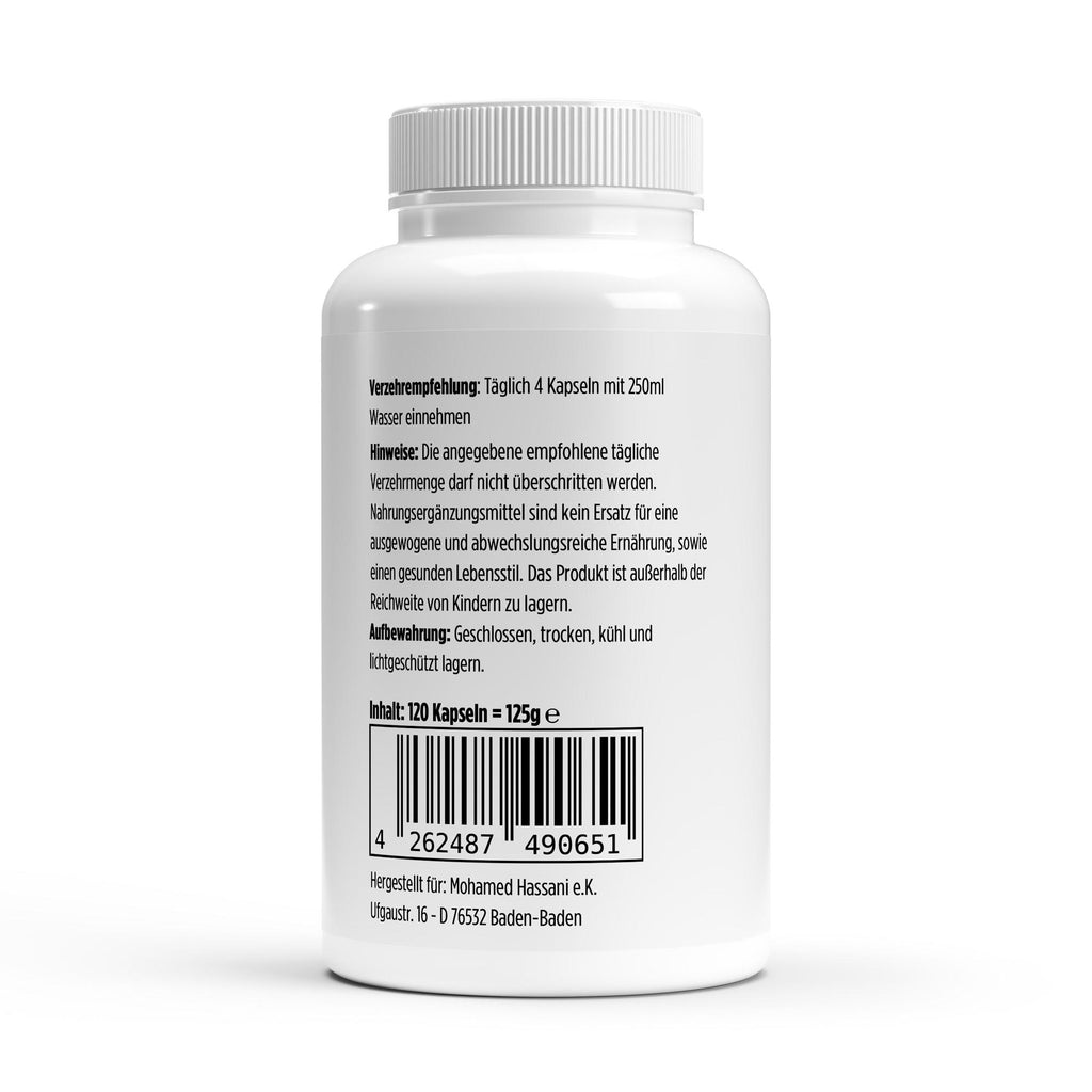 Dose mit 120 magensaftresistenten Natrium Hydrogencarbonat Kapseln von THE VITAL MANUFACTURE, reines Natron ohne Zusätze. 