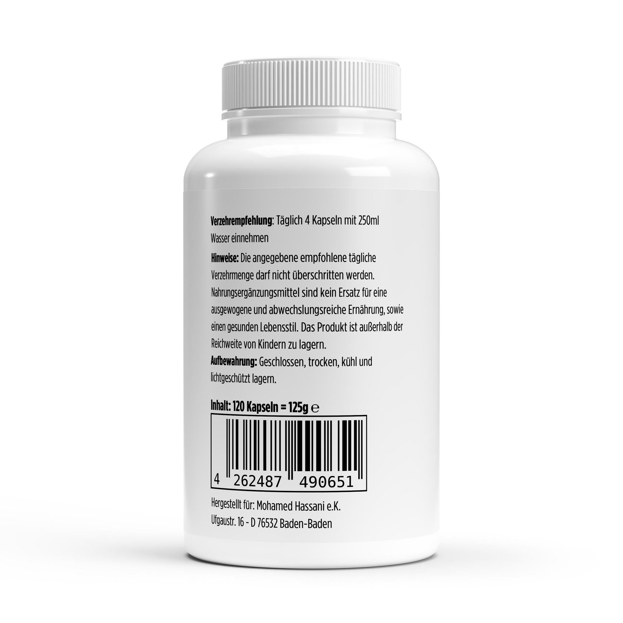 Dose mit 120 magensaftresistenten Natrium Hydrogencarbonat Kapseln von THE VITAL MANUFACTURE, reines Natron ohne Zusätze. 