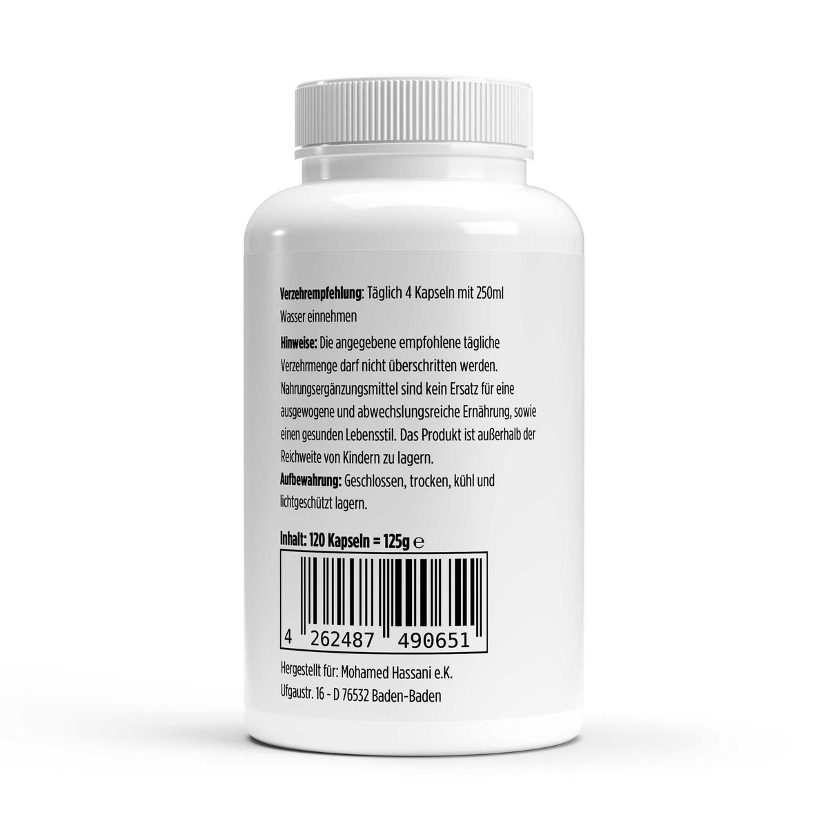 Dose mit 120 magensaftresistenten Natrium Hydrogencarbonat Kapseln von THE VITAL MANUFACTURE, reines Natron ohne Zusätze. 