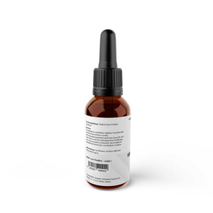 Infos 50ml Flasche Vitamin D3 & K2 Tropfen von THE VITAL MANUFACTURE, laborgeprüft, 1000 I.E. pro Tropfen auf Kokosöl-Basis.