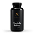 Schwarze Dose der veganen Vitamin D3 Softgels von THE VITAL MANUFACTURE, 3.000 I.E. pro Kapsel, 60 vegane Softgels enthalten.