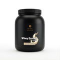 Schwarze Dose des Whey Protein Vanilla von THE VITAL MANUFACTURE, 1000g Inhalt, mit Vanille-Grafik und dem Hinweis auf 23g Protein pro Portion.