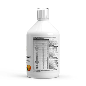 Vita Complete PLUS+ 500ml Flasche vegane Shots mit umfassendem Vitamin- und Mineralstoffkomplex und Orangengeschmack