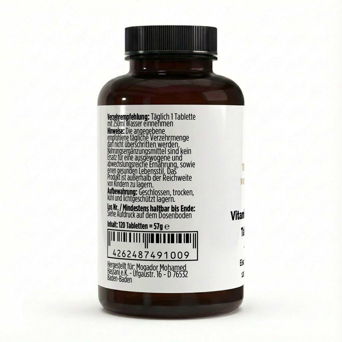 Verzehrempfehlung 120 veganen Vitamin C + Eisen Tabletten von THE VITAL MANUFACTURE
